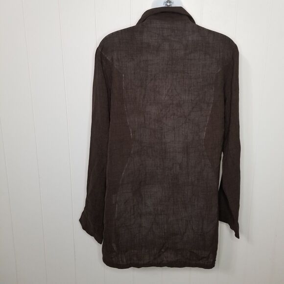 Women's Top Blouse Size Medium Brown Embroidered Long Sleeve New - Picture 7 of 11